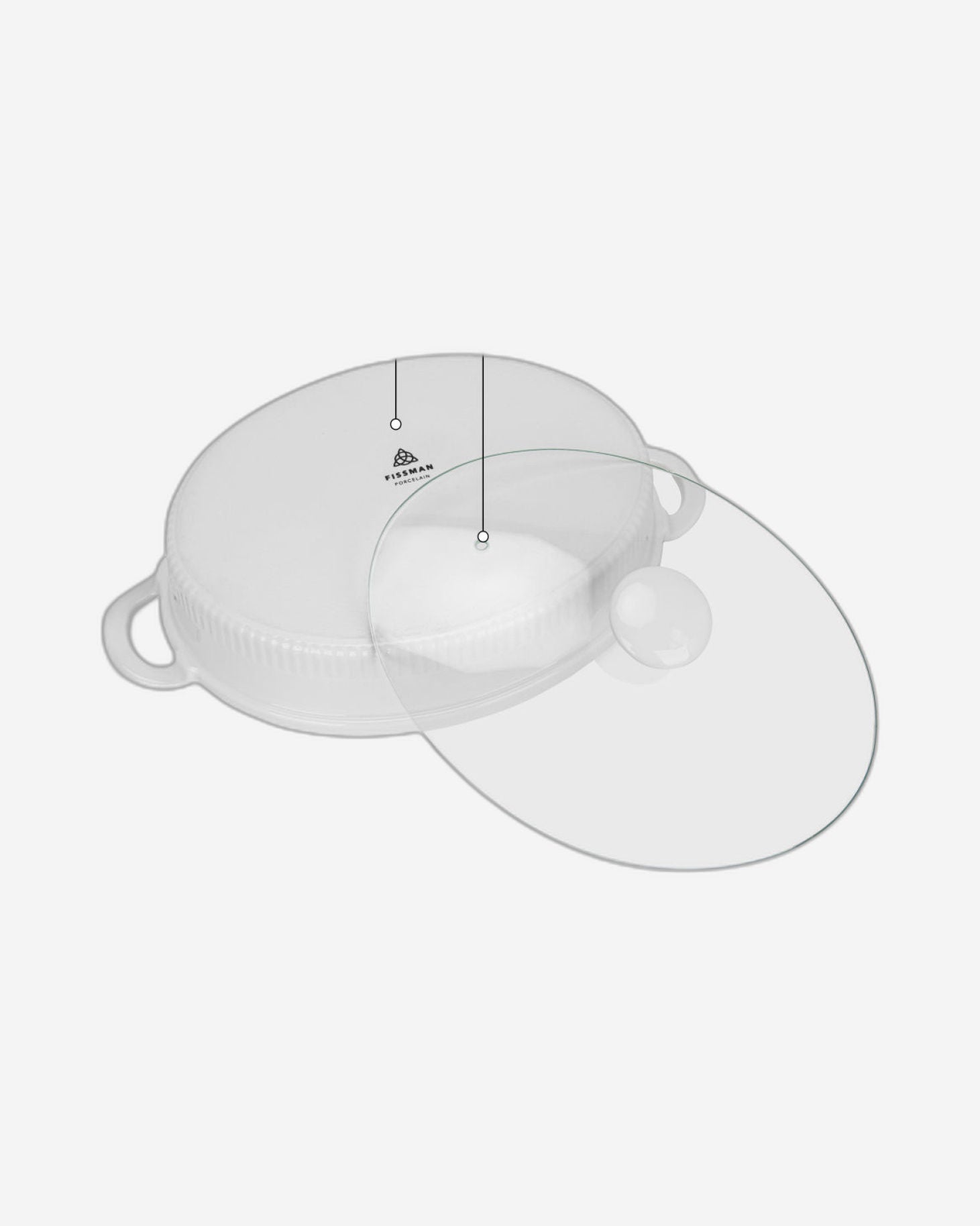 طبق تسخين بيضاوي من فيسمان، 31 سم، سعة 2.1 لتر، مع غطاء زجاجي (بورسلين)
