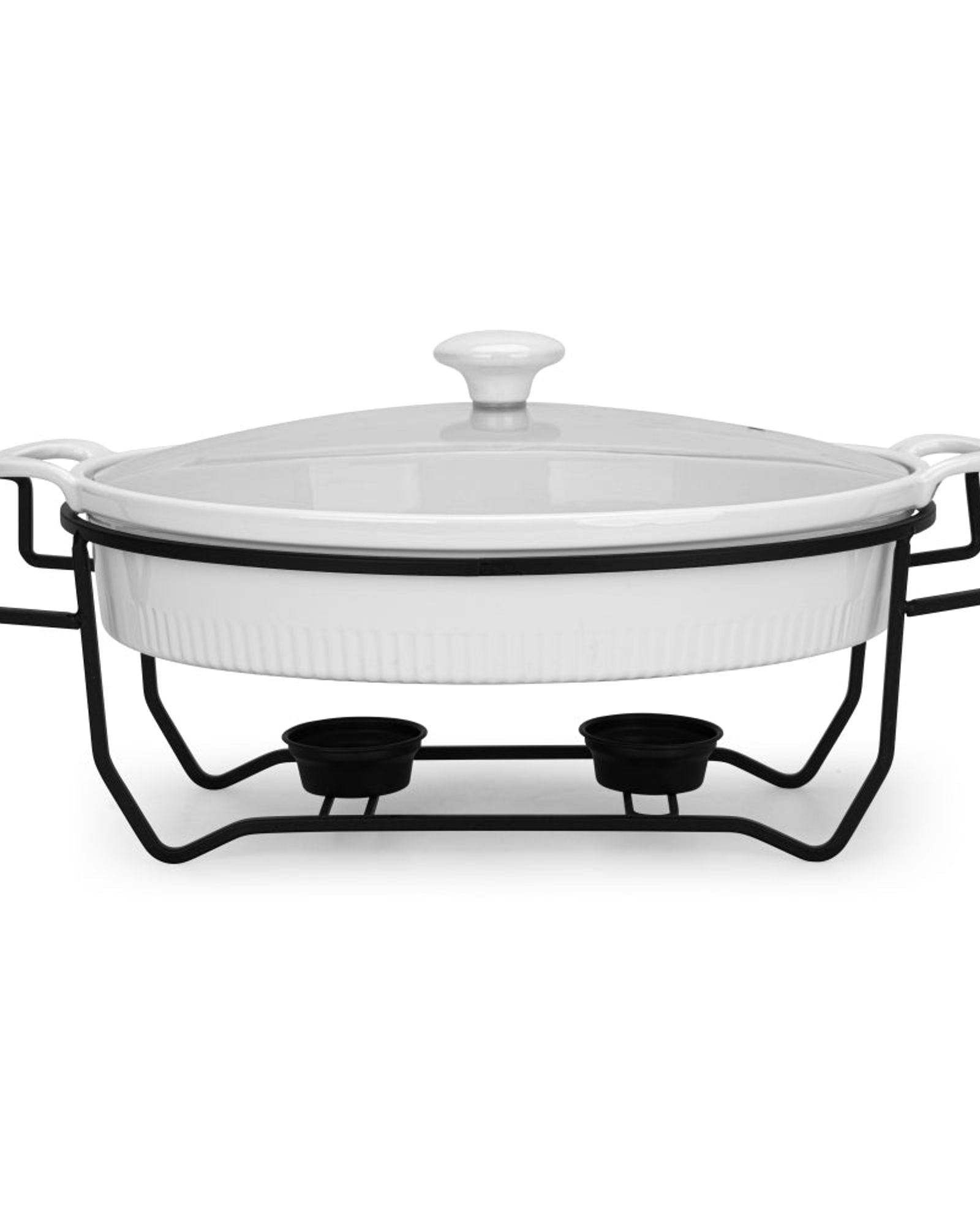 طبق تسخين بيضاوي من فيسمان، 31 سم، سعة 2.1 لتر، مع غطاء زجاجي (بورسلين)