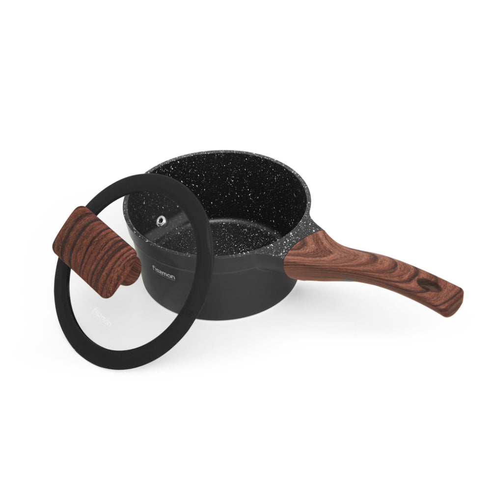 قدر فيسمان سعة 1.2 لتر مع غطاء زجاجي، مطلي بالرخام غير اللاصق، قدر ألومنيوم 16×8 سم، سلسلة فيلومينا