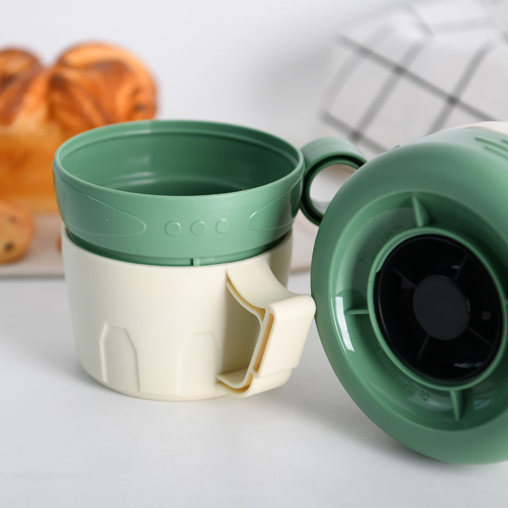 ترمس حراري من فيسمان سعة 1000 مل، لون بيج وأخضر، مع بطانة زجاجية من الداخل