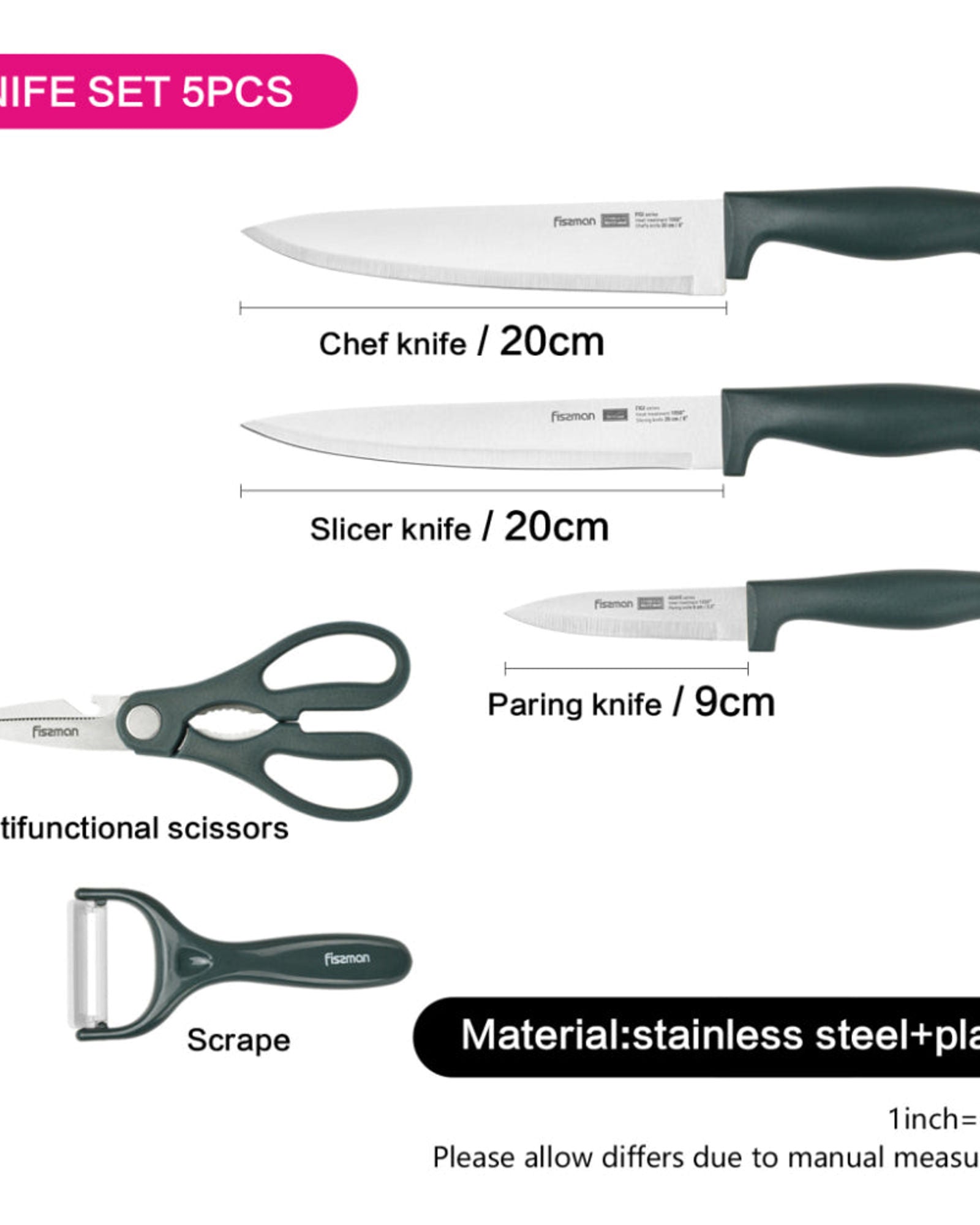 طقم سكاكين فيسمان من 5 قطع من فولاذ أغاف 3cr13