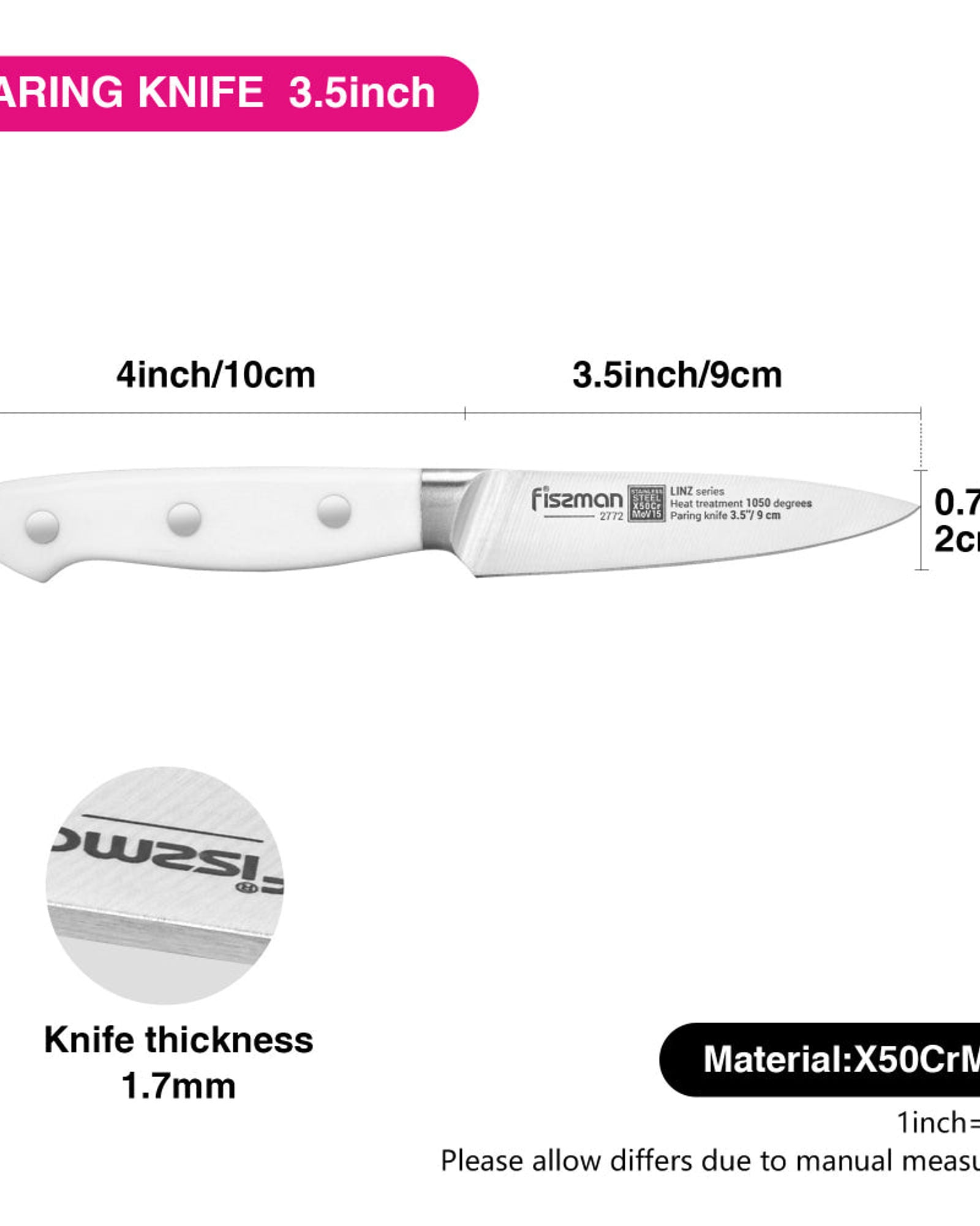 سكين تقشير فيسمان 3.5 بوصة من لينز (فولاذ X50Cr15MoV)
