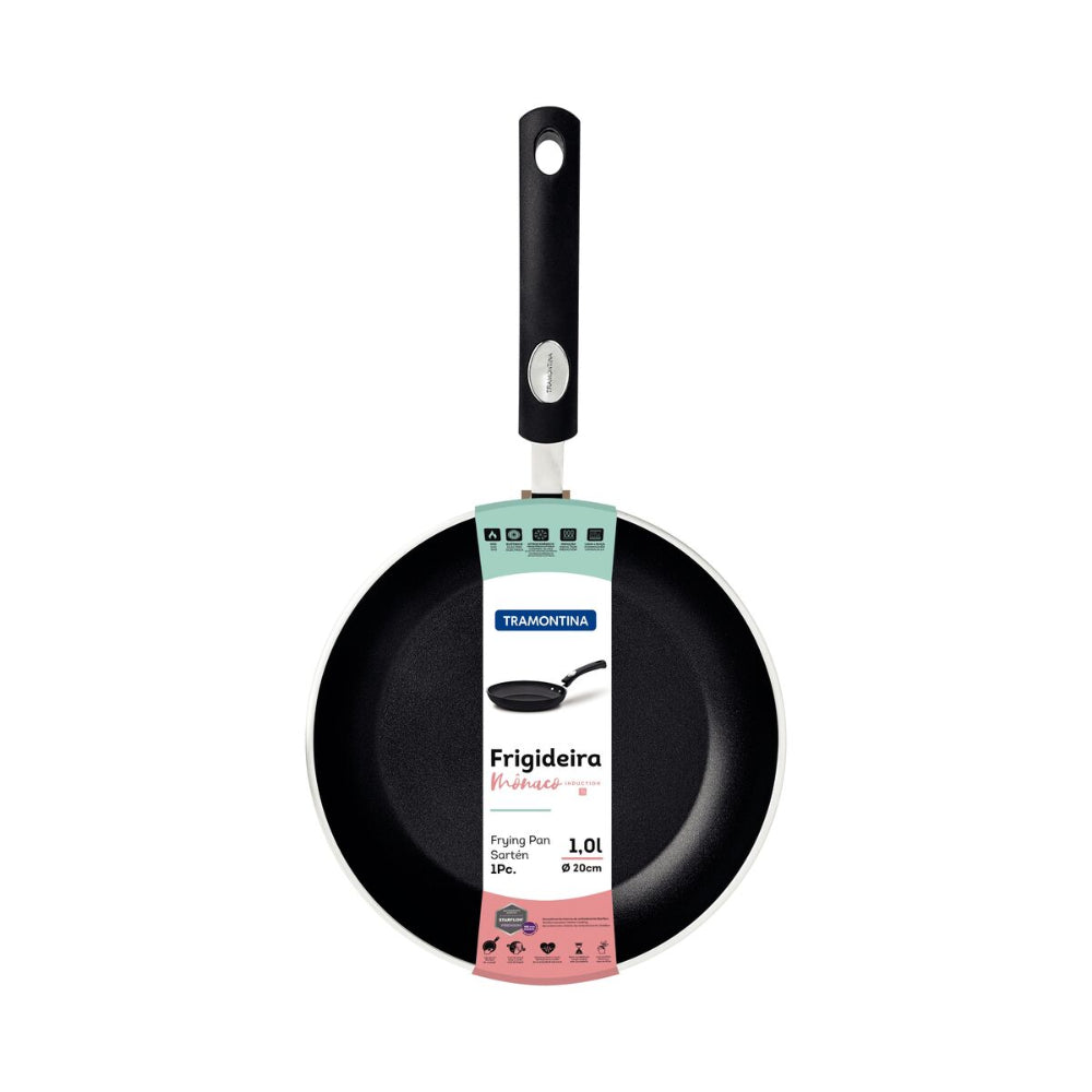 ترامونتينا منذ عام 1911، صنع في البرازيل، مقلاة ترامونتينا موناكو المصنوعة من الألومنيوم للقلي الحثي، مع طبقة داخلية وخارجية سوداء، طلاء ستارفلون الممتاز غير اللاصق، 20 سم، 1 لتر