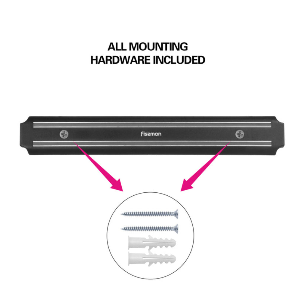 حامل سكاكين مغناطيسي مثبت على الحائط من فيسمان، أسود/شفاف، 38 سم