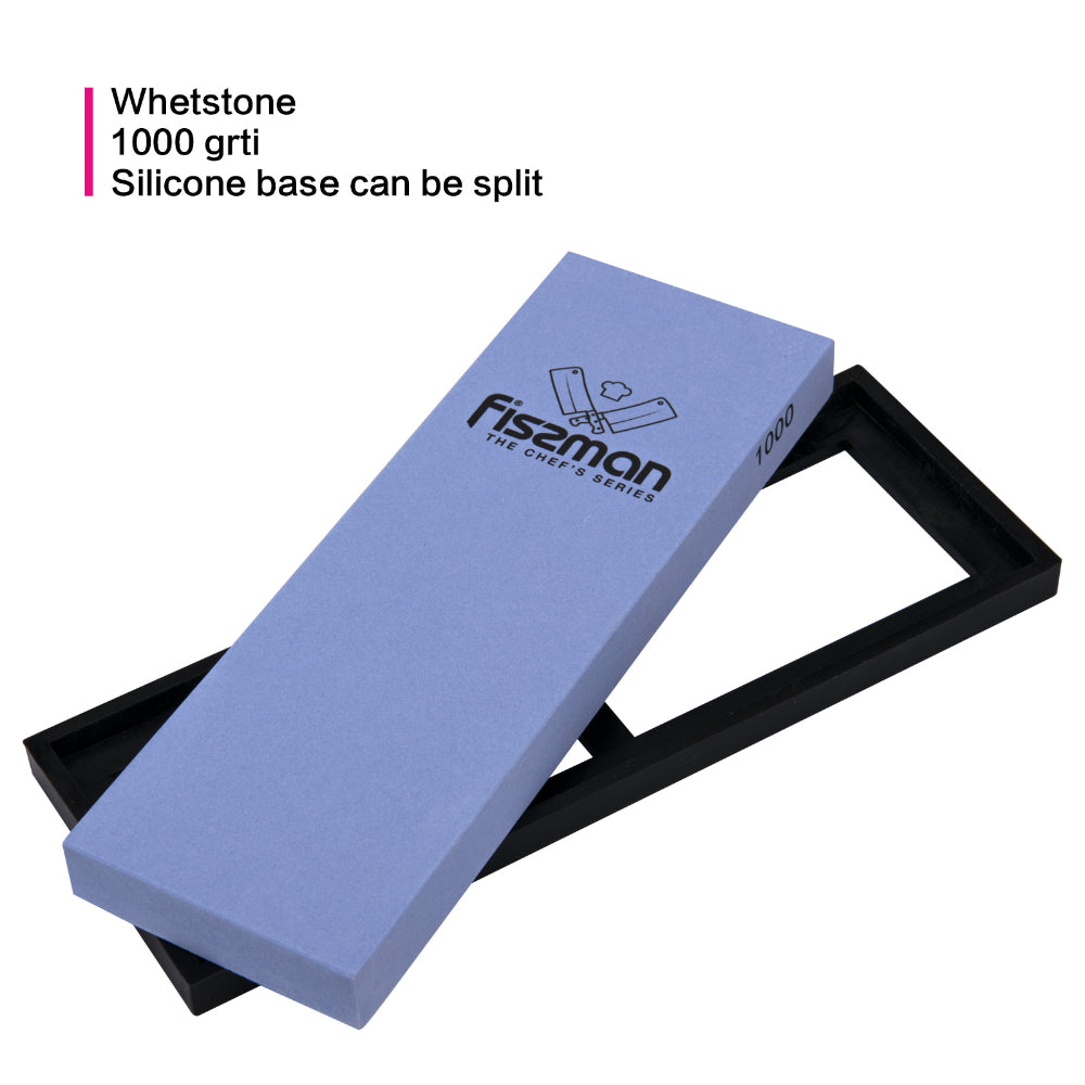 مبراة سكاكين فيسمان مع حجر شحذ وقاعدة سيليكون 1000 حبيبة أزرق/أسود 18 سم