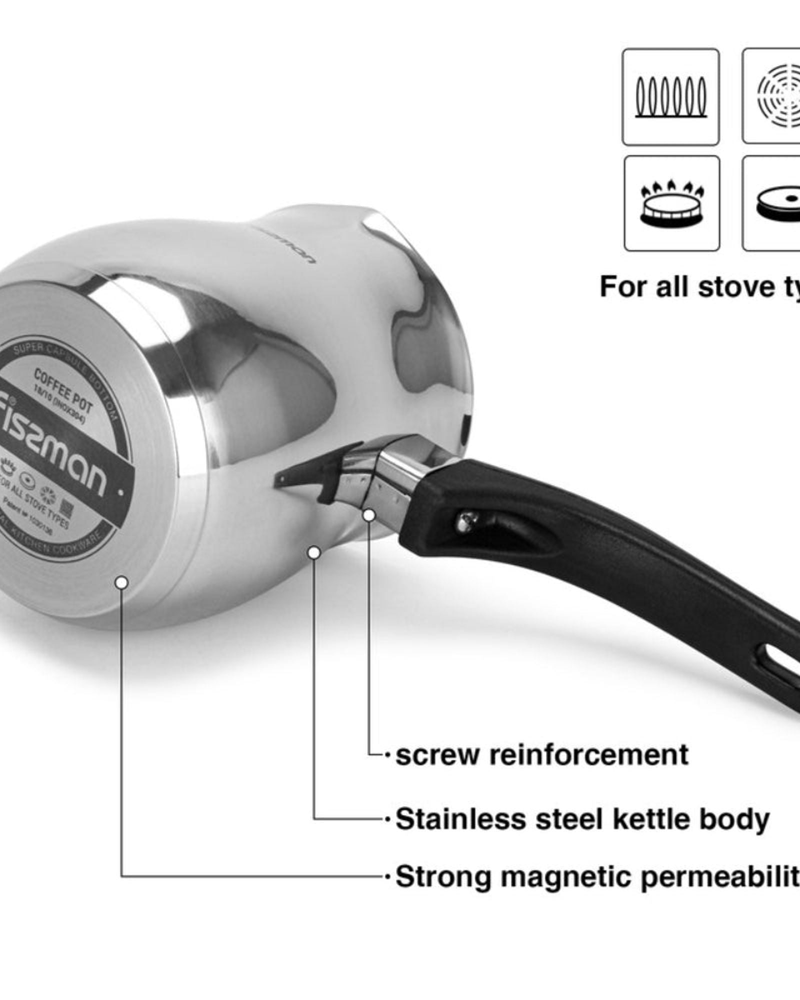إبريق قهوة فيسمان سعة 530 مل مع قاعدة حثية (ستانلس ستيل)