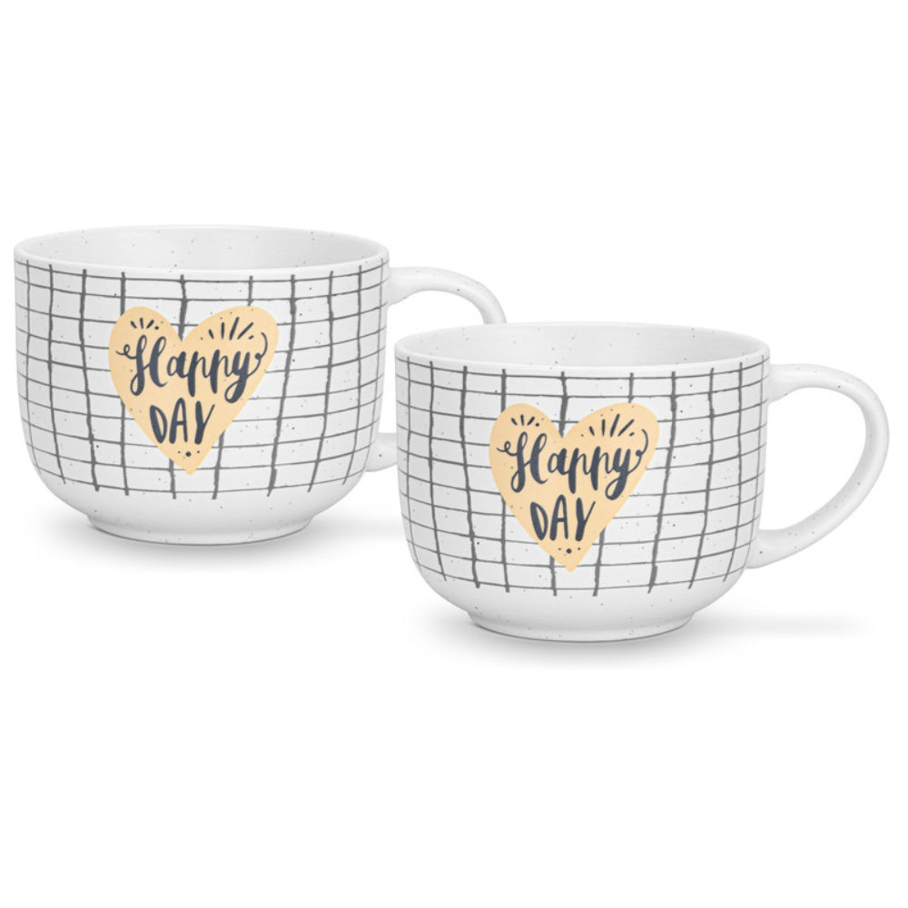 Fissman 2-Piece Mugs 580ml Happy Day Checked New Bone China