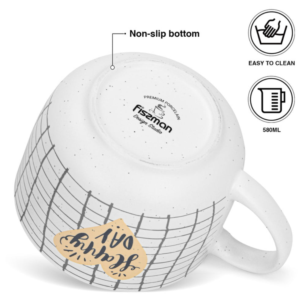 أكواب فيسمان من قطعتين، سعة 580 مل، بتصميم Happy Day، مصنوعة من الخزف العظمي الصيني الجديد