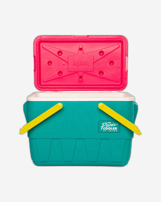 00048537-Igloo-Retro Jade 25 Qt Lunch Picnic Basket Cooler - Dark Jade / Bold Magenta / Livewire Yellow