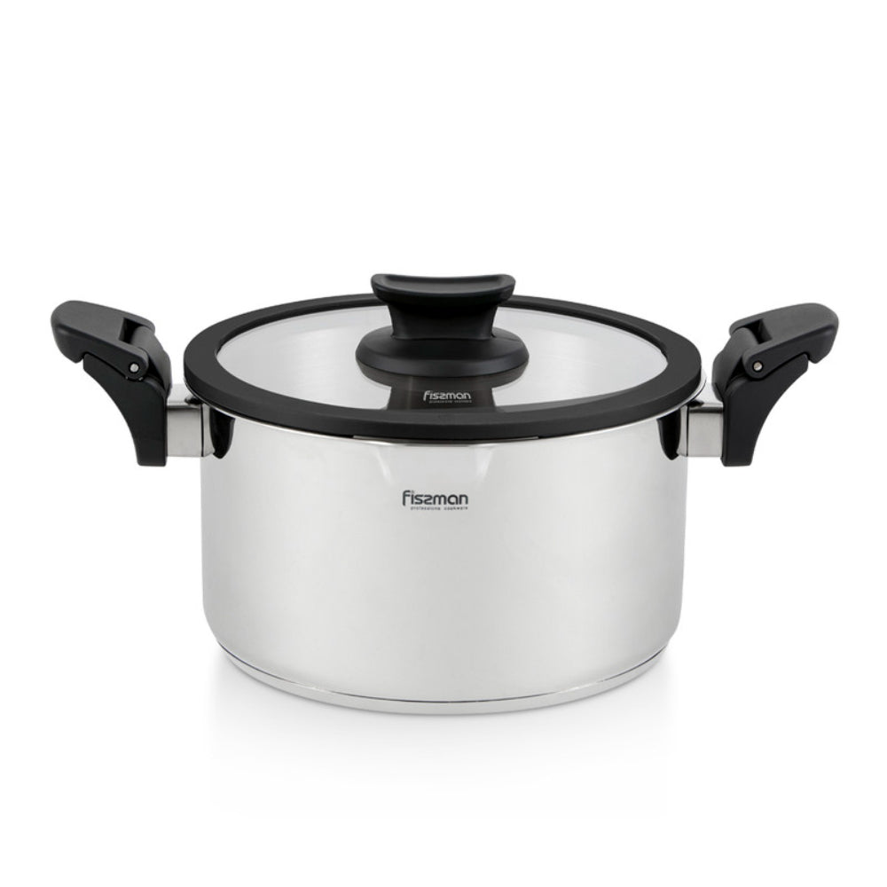 Fissman Stockpot 24x13 cm/5.6 LTR With Glass Lid Lora Series (Stainless Steel)