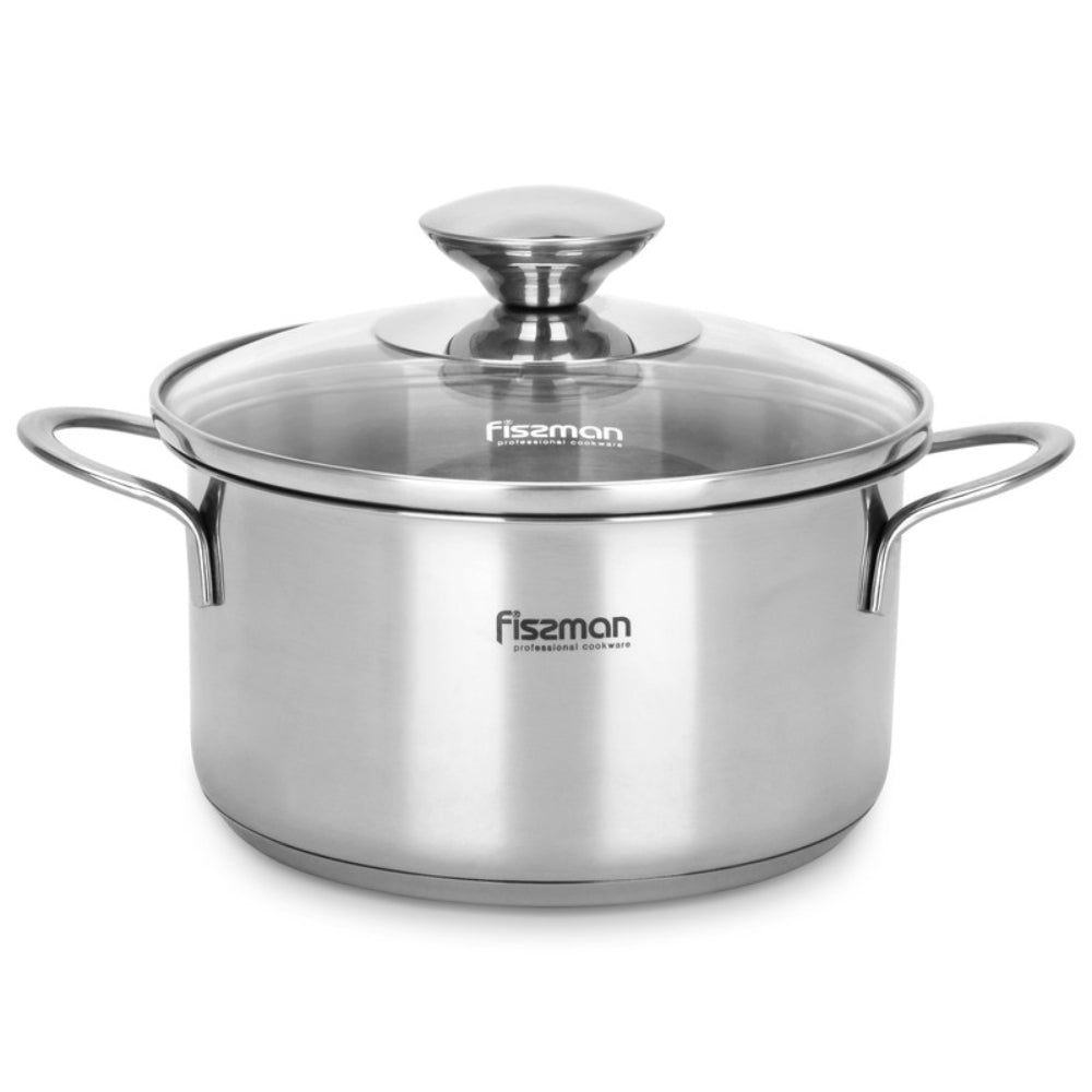 Fissman Saucepot with Glass Lid Silver 12cm/0.8LTR Bambino Series Stainless Steel