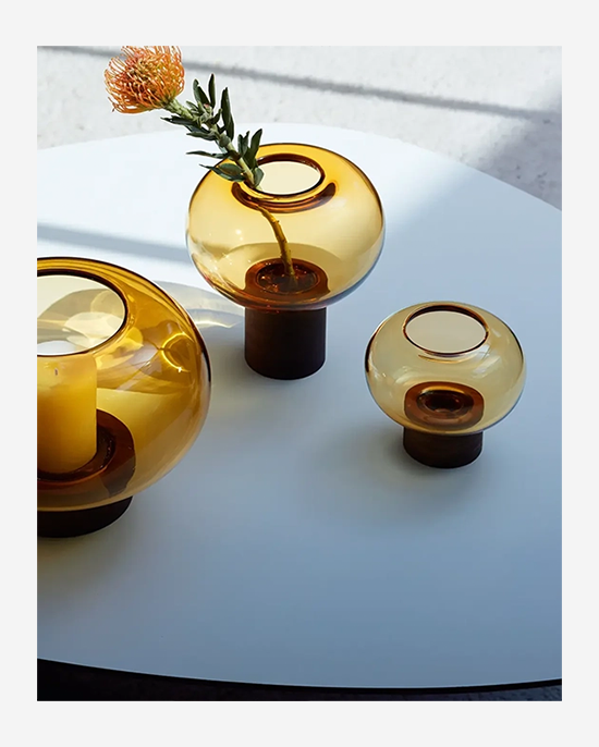 LSA Amber Walnut Oblate Vase H21.5cm