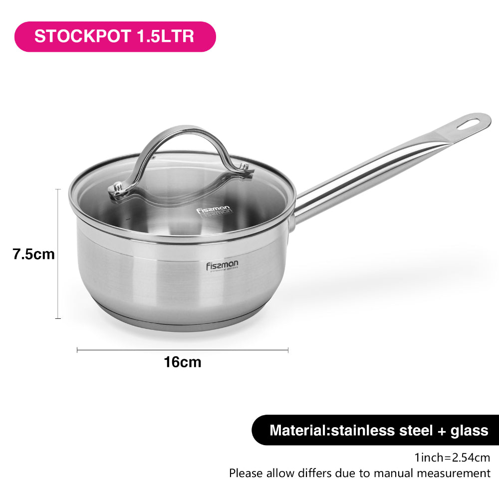 قدر فيسمان سعة 1.5 لتر مع غطاء زجاجي، مصنوع من الفولاذ المقاوم للصدأ مع قاعدة حثية من سلسلة لومينوسا