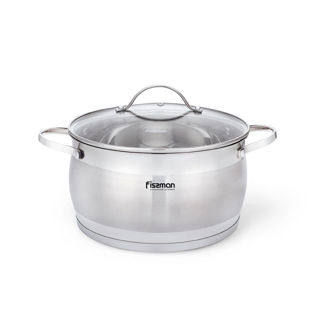 Fissman Stockpot with Glass Lid 2.6LTR with Measuring Mark, Stainless Steel Stockpot Fabiana Series
