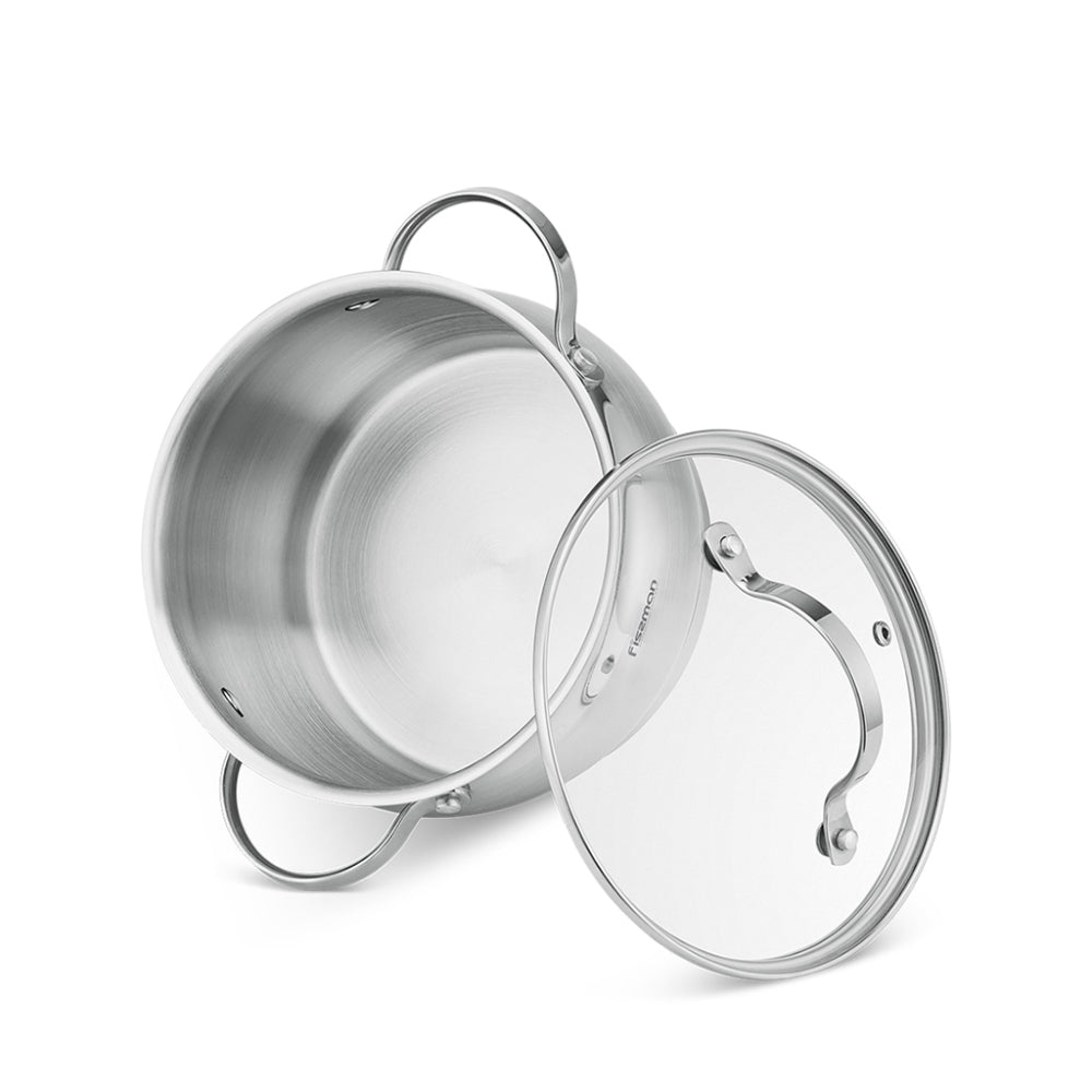 قدر فيسمان مع غطاء زجاجي، سعة 2.6 لتر، مع علامة قياس، قدر فابيانا من الفولاذ المقاوم للصدأ