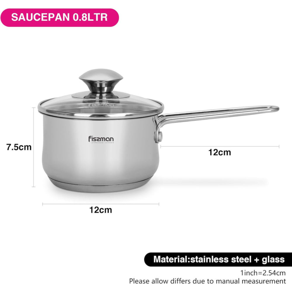 وعاء طهي صغير من الفولاذ المقاوم للصدأ من فيسمان جاليفر 12 سم/0.8 لتر مع غطاء زجاجي