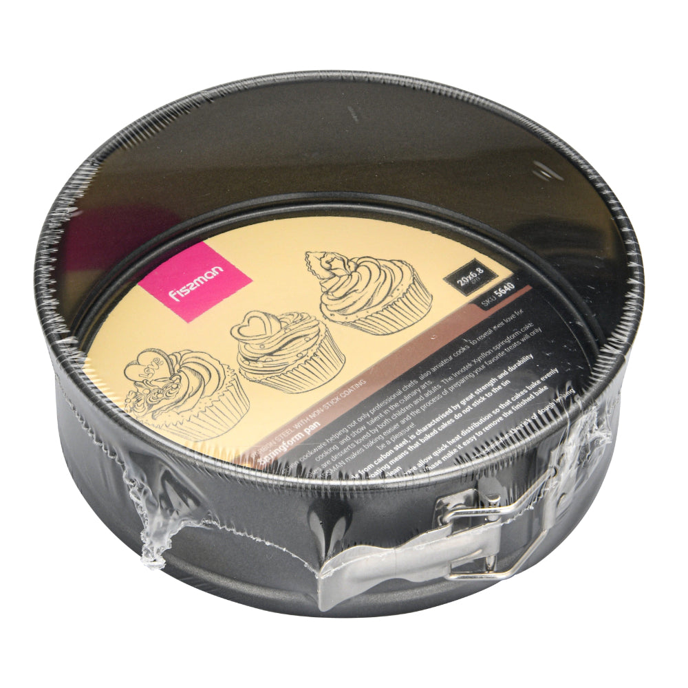 قالب كيك دائري من الفولاذ الكربوني من فيسمان بنابض، غير لاصق، مع قاعدة قابلة للإزالة، أسود، 20×6.8 سم