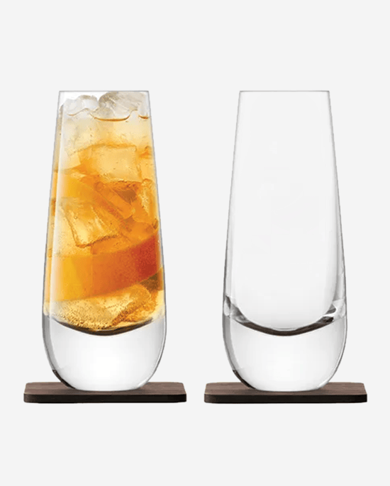 LSA Whisky Islay Mixer Glass 325ml Clear & Walnut Coaster