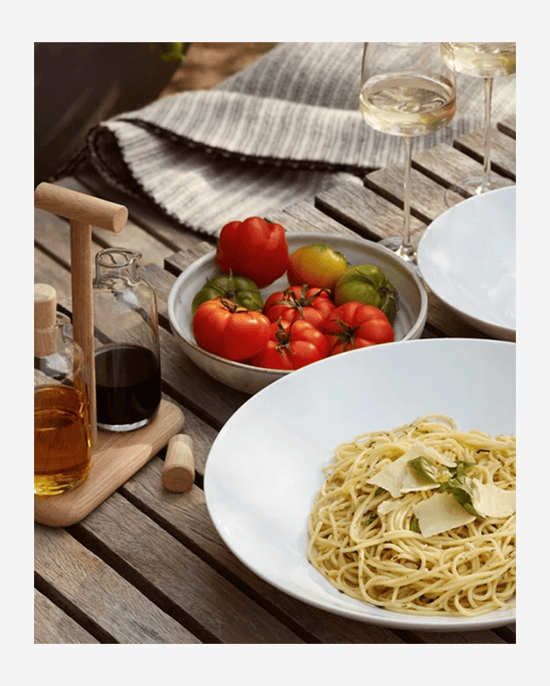 طقم زيت وخل LSA Clear Dine مع حامل من خشب البلوط
