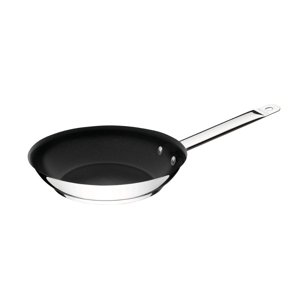 Since 1911 Made in Brazil Tramontina Professional 20 cm 1.1 L shallow stainless steel frying pan with long handle, tri-ply base and interior non-stick coating