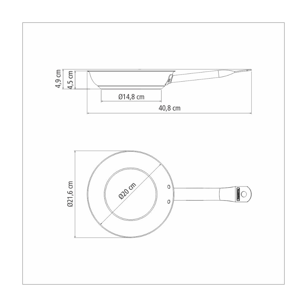 ترامونتينا منذ عام 1911، صنع في البرازيل. مقلاة ترامونتينا بروفيشنال 20 سم، 1.1 لتر، من الفولاذ المقاوم للصدأ، بمقبض طويل، وقاعدة ثلاثية الطبقات، وطلاء داخلي غير لاصق.