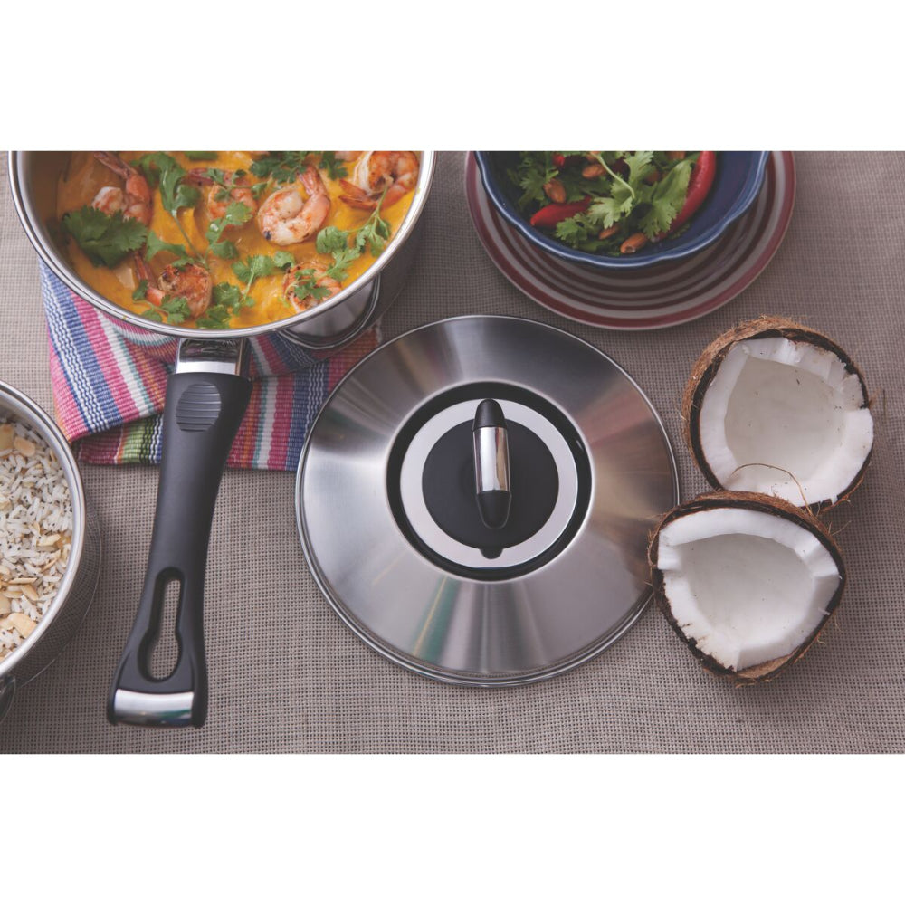 ترامونتينا منذ عام 1911، صنع في البرازيل، قدر ترامونتينا سولار من الفولاذ المقاوم للصدأ مع غطاء ومقبض طويل وقاعدة ثلاثية الطبقات، 24 سم، 4.7 لتر