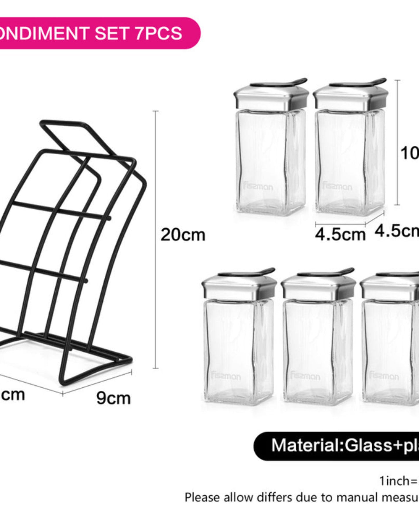 منظم رفوف التوابل من فيسمان، 6 برطمانات / أسود