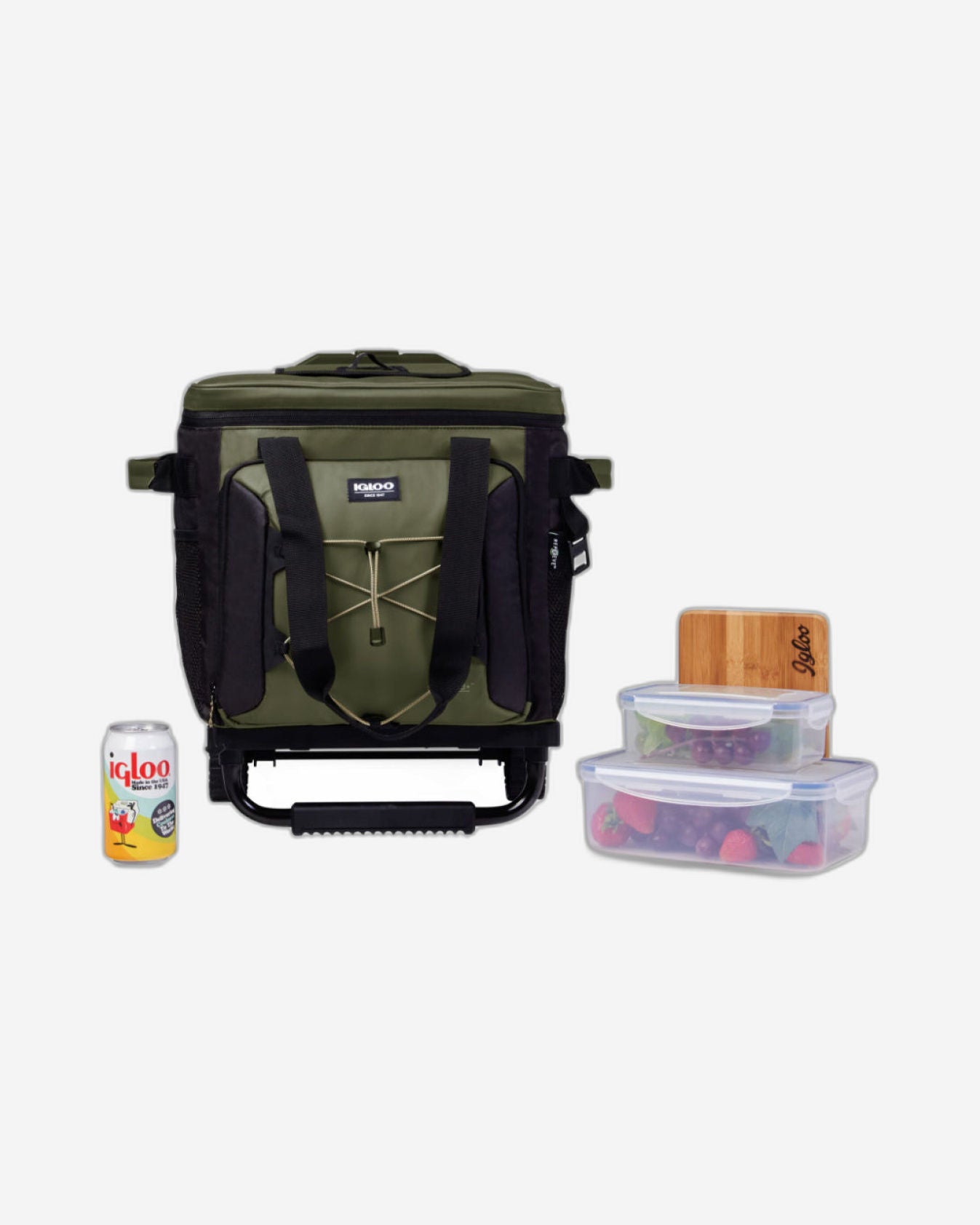 00066322-Igloo-مبرد أسطواني قابل للطي للتخييم صديق للبيئة، 40 علبة - زيتوني