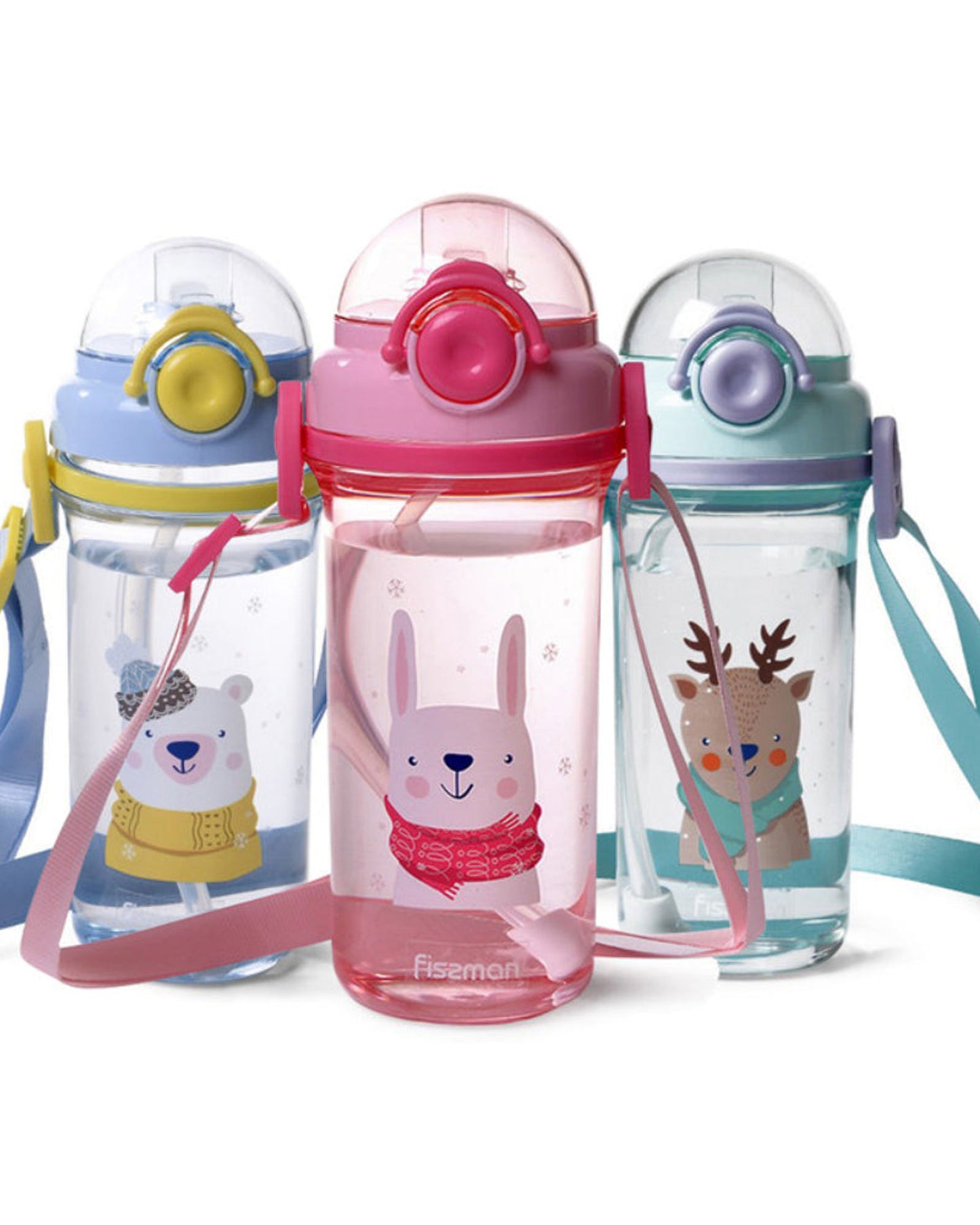 زجاجة مياه فيسمان للأطفال خالية من مادة BPA وغير سامة بتصميم غزال 460 مل، لون أزرق