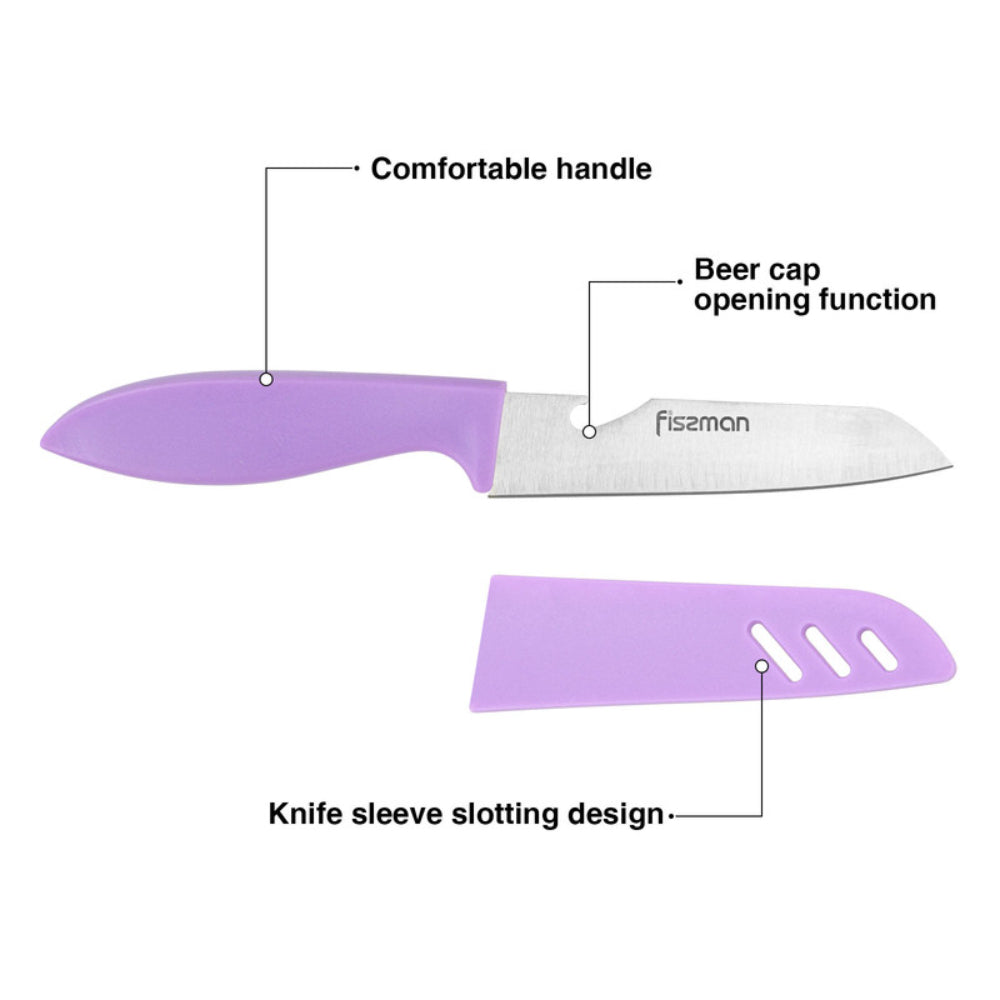 سكين فيسمان متعدد الاستخدامات للخضراوات والفواكه مع غمد أرجواني 21 سم