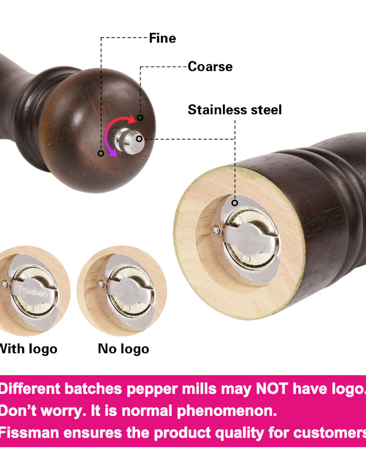 مطحنة فلفل فيسمان بهيكل خشبي مع مطحنة من سبائك الزنك، لون بني غامق، 25×6 سم