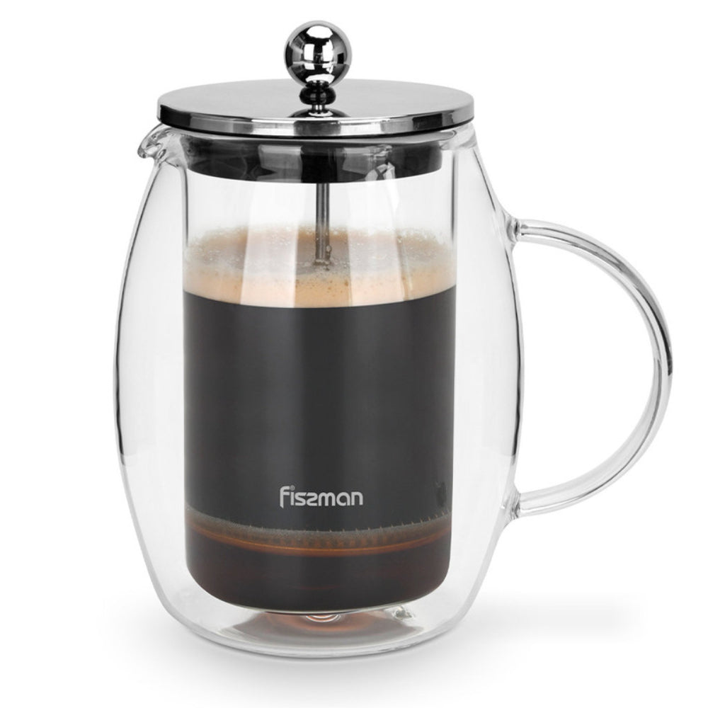 Fissman 1-Liter French Press Coffee Maker, Double Wall Borosilicate Glass BPA Free