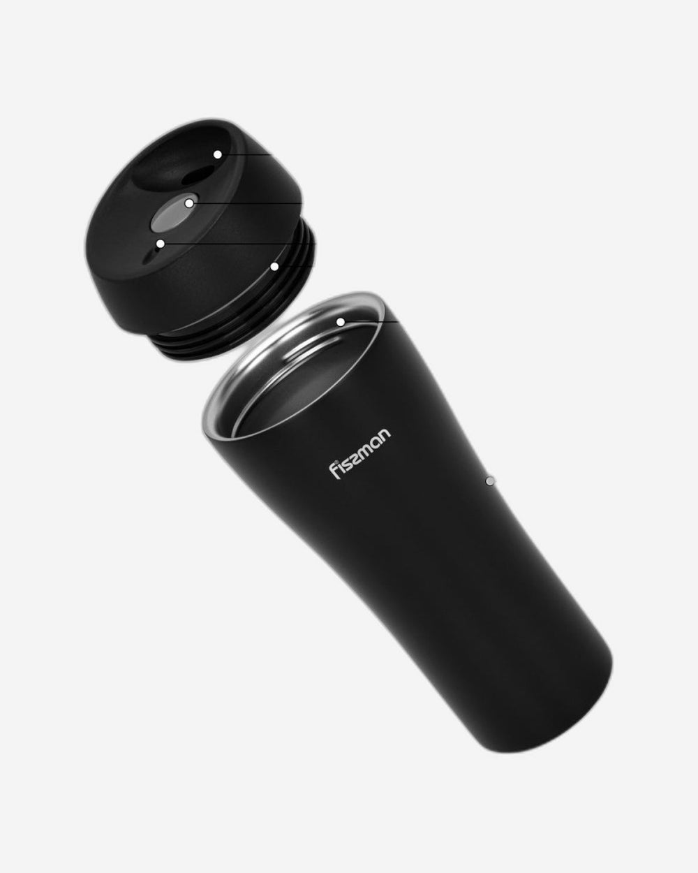 كوب سفر فيسمان مزدوج الجدار مفرغ من الهواء، 420 مل، لون أسود من الفولاذ المقاوم للصدأ