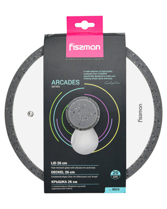 غطاء فيسمان زجاجي 26 سم مع حافة سيليكون رخامية، رمادي