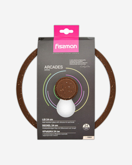 غطاء فيسمان زجاجي 24 سم مع حافة سيليكون رخامية، بني