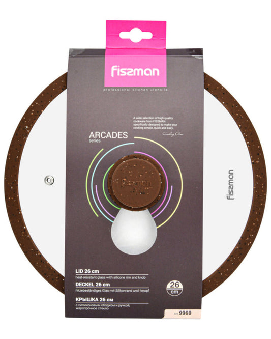غطاء فيسمان الزجاجي 26 سم مع حافة سيليكون رخامية باللون البني
