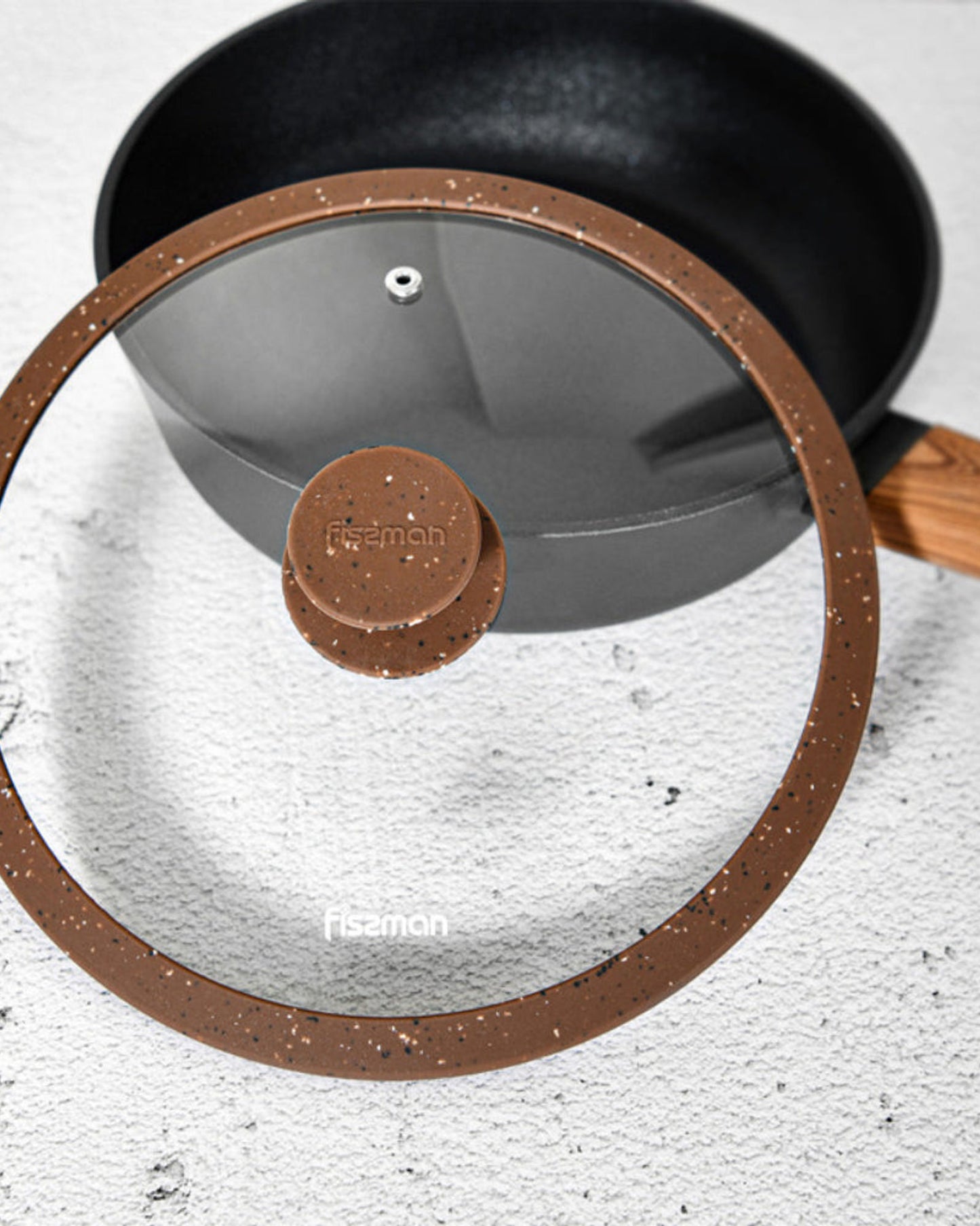 غطاء فيسمان الزجاجي 28 سم مع حافة سيليكون رخامية باللون البني