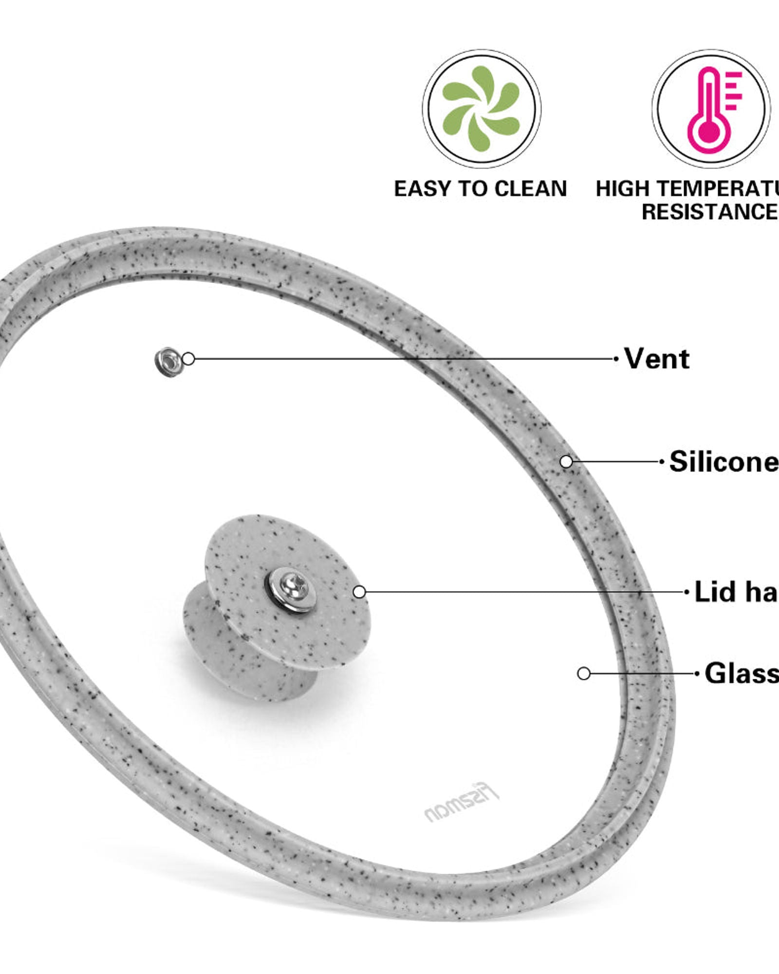 أركيد فيسمان بغطاء 24 سم مع حافة سيليكون رخامية رمادية (زجاج)