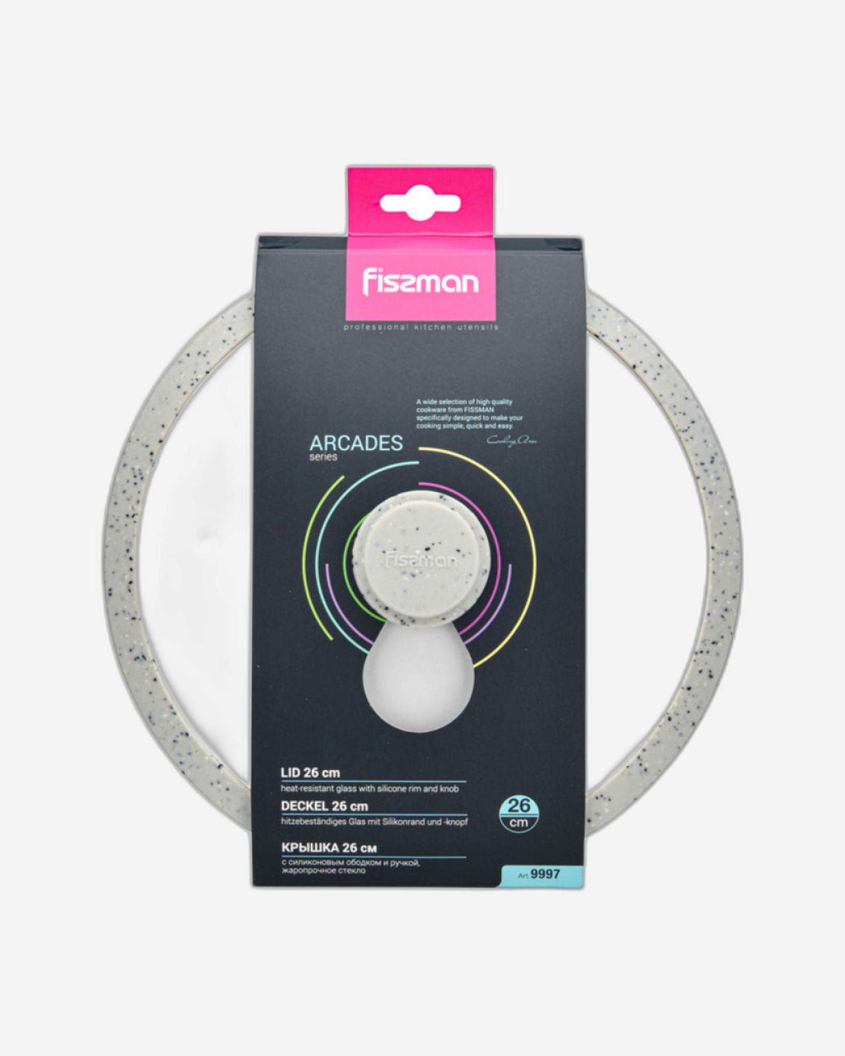 غطاء فيسمان الزجاجي 26 سم لأروقة الألعاب مع حافة سيليكون رخامية باللون الرمادي