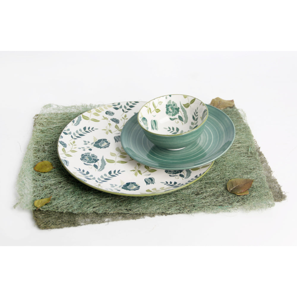 طقم عشاء نوح من البورسلين الضحل، ١٢ قطعة، أخضر، (٤ أطباق عشاء، ٤ أطباق جانبية، ٤ أوعية صغيرة)