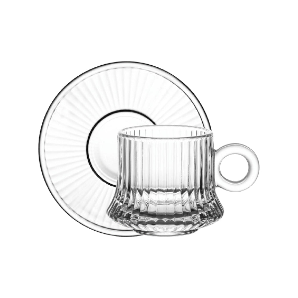 Doyalex Glass Tea Cup & Saucer Set - 190ml, 12-Pieces, Transparent (CS-058C)