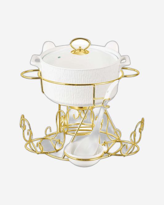 طقم حساء من البورسلين من شالو أمير، مكون من 17 قطعة، مع حامل ذهبي - مجموعة طعام عصرية وأنيقة، أوعية حساء