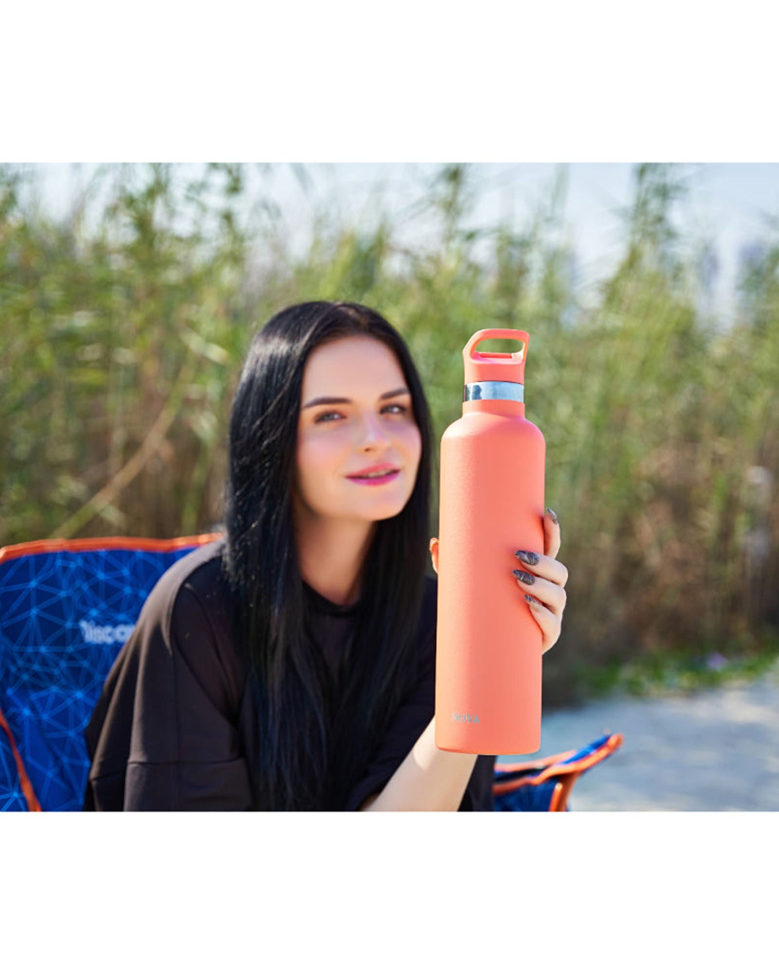 زجاجة مياه مويا "كورال ريف" المعزولة والمستدامة، سعة لتر واحد، باللون الأسود