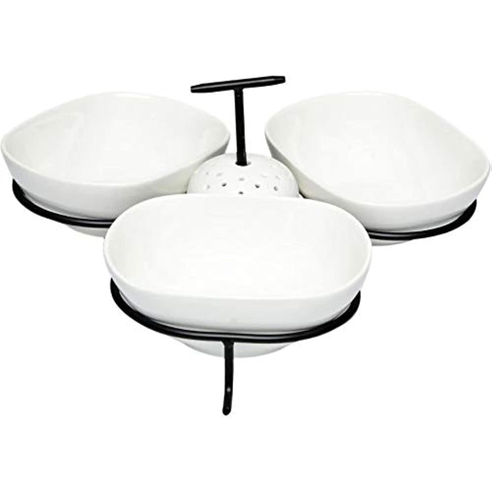 Shallow Porcelain Serving Set with Toothpick Holder and Stand, White, 3x17 cm – Elegant and Practical Serving Dish for Appetizers and Snacks