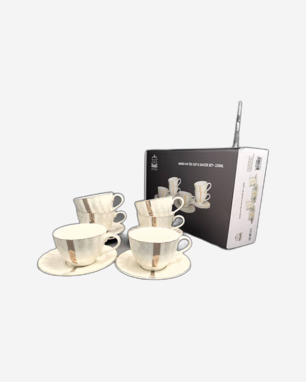 طقم فناجين شاي وصحون من البورسلين أمارا، سعة 220 مل (6 أكواب، 6 صحون، أبيض)