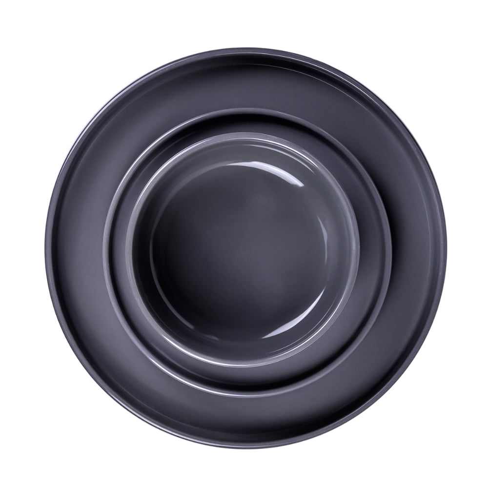 طقم عشاء ORI من الخزف الحجري من كويزين آرت، مكون من 12 قطعة - رمادي غامق