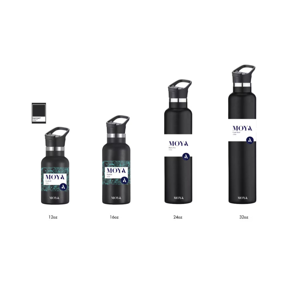 زجاجة مياه مويا "صدفة البحر" المعزولة والمستدامة سعة 350 مل، باللون الأسود