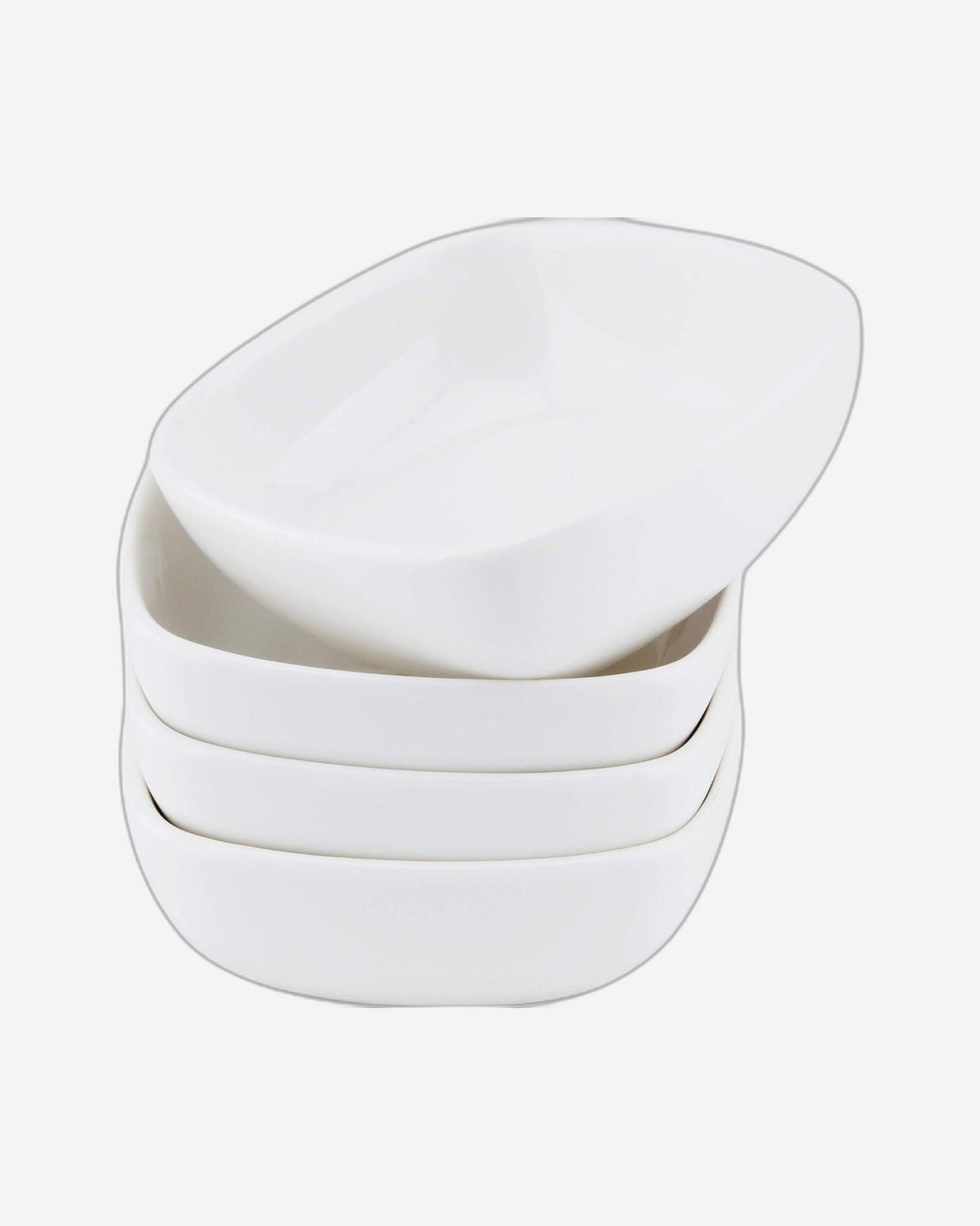 أوعية خزفية ضحلة مع صينية ومقبض من الخيزران، أبيض/بني، 4 قطع