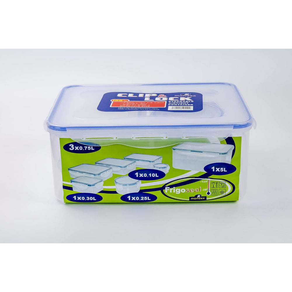 مجموعة علب طعام من البولي بروبيلين من مونديكس - 7 قطع (1N 5000 مل، 3N 750 مل، 1N 300 مل، 1N 250 مل، 100 مل)