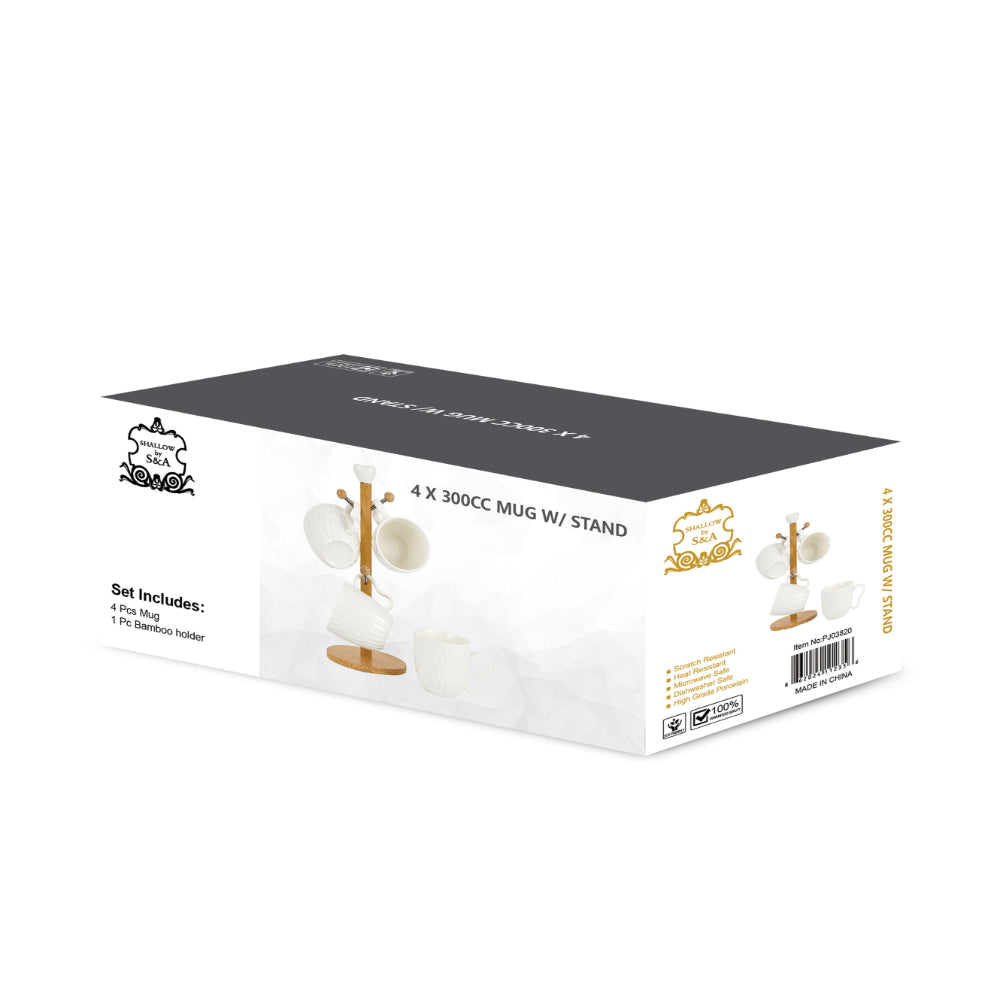 طقم أكواب من البورسلين الأنيق من شالو، مكون من 4 أكواب مع حامل، سعة 300 مل